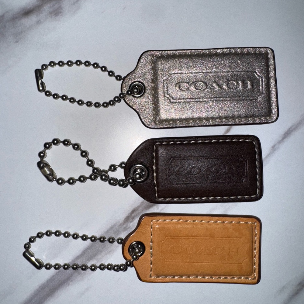 Coach Metallic, Brown, and Tan Leather Hang tags